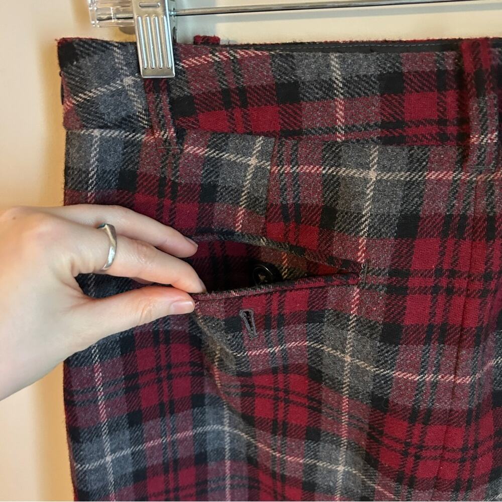 Eddie Bauer Red Gray Black Mercer Fit Plaid Wool Blend Lined Knee Length Skirt 4 - Picture 8 of 11